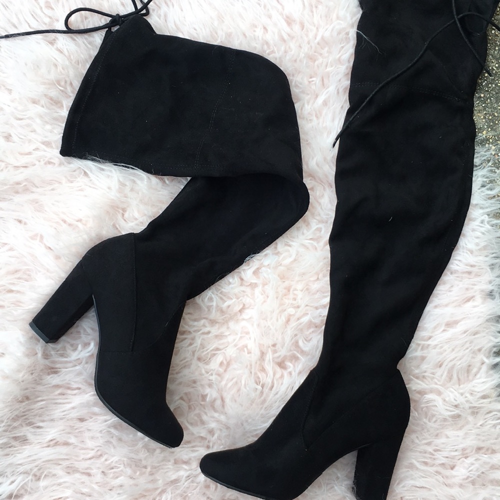 Black thigh high boots size 7